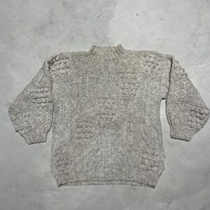 Blarney Woollen Mills Aran Knit Sweater Cream Pure  Wool Ireland Women's SZ L